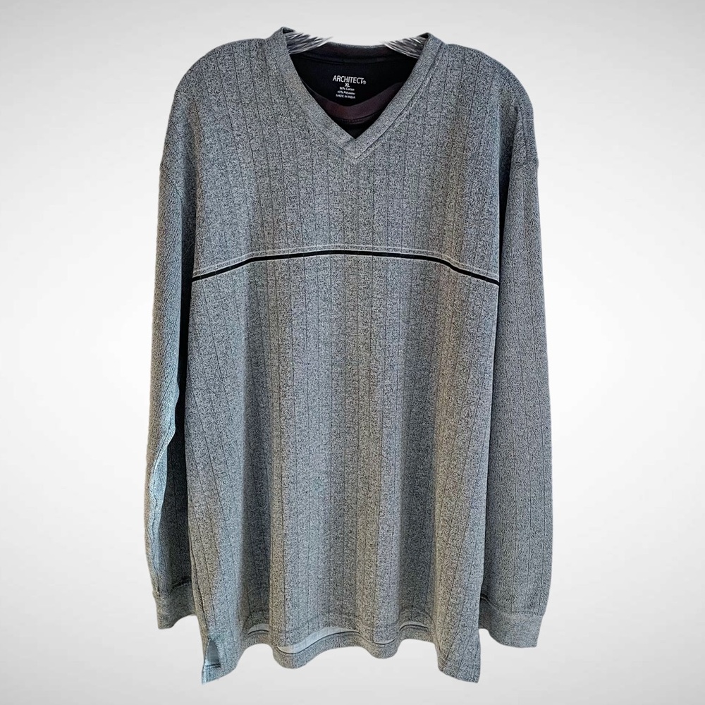 Architect Men’s Layered-Look Gray Sweater Long Sleeves